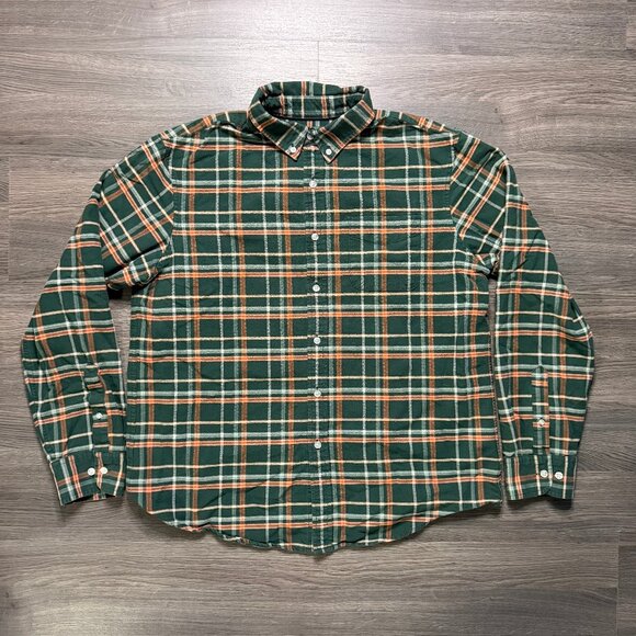 L.L. Bean Other - L.L. Bean Men's Signature Stretch Poplin Plaid Flannel Shirt - Green/Orange